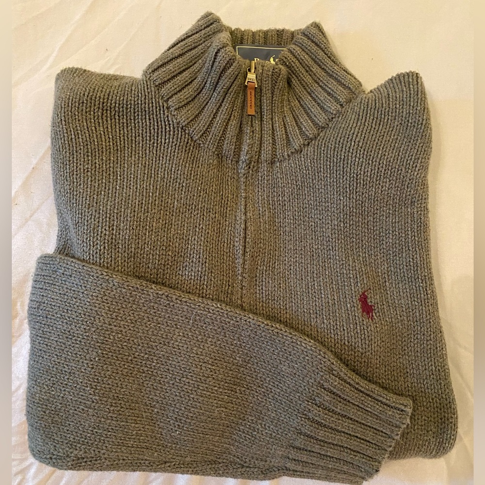 Vintage Polo Ralph Lauren Men’s Gray-green 1/4 Zip Pullover Sweater Knit Large